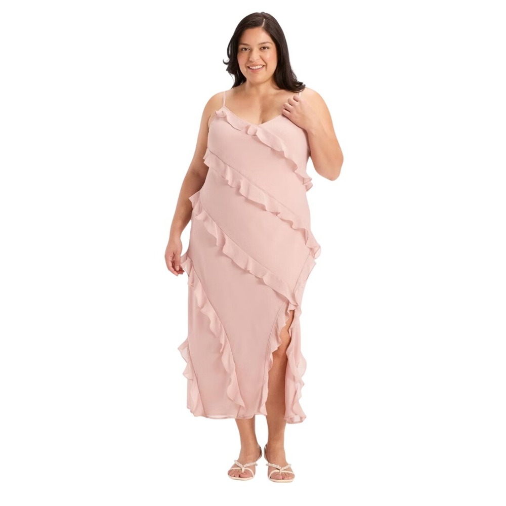 A New Day Women's Light Pink Sleeveless Ruffle Sleeveless Midi Dress Size XXL